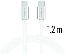 SWISSTEN adat- és töltőkábel textil bevonattal, USB-C/USB-C 1, 2 m ezüst/fehér (708592)