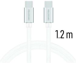 SWISSTEN adat- és töltőkábel textil bevonattal, USB-C/USB-C 1, 2 m ezüst/fehér (71527203)