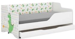  LILU laminált előlapos és oldallapos gyerekágy, 160x80 cm, matraccal és ágyneműtartóval, kihúzható, 140x70 cm-es belső matraccal - dínós