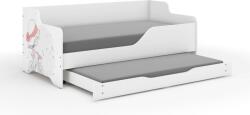  LILU pat pentru copii cu front laminat 160x80cm cu saltea și spațiu de depozitare lenjerie de pat extensibil, cu saltea de 140x70 cm în interior - fată biciclistă cu pălărie