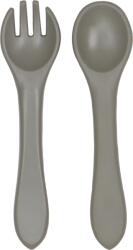 Tryco - Lingură de silicon & furculiță, Olive Gray (8720289396664) Set pentru masa bebelusi