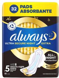 Always Ultra Secure Night Extra (5-ös Méretű) Szárnyas Betét Egészségügyi Betét, 32 Db