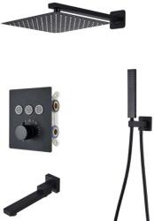  Zuhanycsap készlet, Blackswan, M154 típus, matt fekete modell, 3 utas, LED világítás, termosztát és mozgatható csap, mérete 40 cm