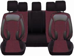 DeluxeBoss Set Huse Scaune Auto pentru Citroen Xsara Picasso - DeluxeBoss, stofa cu piele ecologica, pt bancheta rabatabila fractionata, negru cu rosu, 11 piese