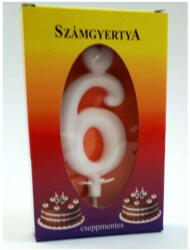  Számgyertya - 6-os - Fehér - 4x7cm (5998188303981)