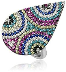  Ezüst Mozaik Csepp Gyűrű - Cirkon - 18x30 mm