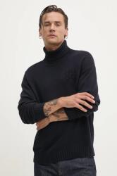 HUGO BOSS gyapjú pulóver könnyű, férfi, sötétkék, garbónyakú, 50527327 - sötétkék S