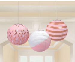 Amscan Lampion - Rózsaszín - arany születésnap, 3 db