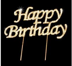 Gyertyakovács Arany színű Happy Birthday strasszos szülinapi tortadísz