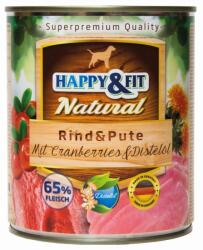 Happy&Fit Natural Dog Konzerv Marha & Pulyka Áfonyával & Sáfrányolajjal 800g (HF90920)