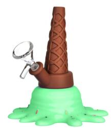 Urban Crew Bong silicon/sticla ICE CREAM cu apa GLOW IN THE DARK verde 13cm