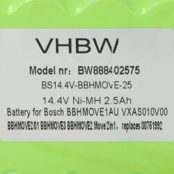 VHBW Akkumulátor Bosch GPRHC18SV007, FD8901, GP180SCHSV12Y2H, 00751992 típusokhoz - 2500 mAh, 14, 4 V, NiMH (888402575)
