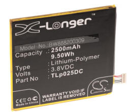 VHBW Mobiltelefon akkumulátor Alcatel TLp025DC - 2500 mAh 3, 8 V Li-polymer (888200309)