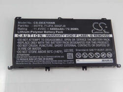 VHBW Notebook akkumulátor Dell 71JF4, 00GFJ6, 071JF4, 357F9 - 6400 mAh 11, 4 V Li-polimer, fekete (800114525)