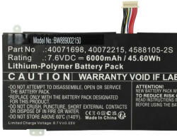 VHBW Notebook akkumulátor Medion 40071698, 40072215, 4588105-2S - 6000 mAh 7, 6 V Li-polymer (889002150)