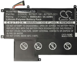 VHBW Notebook akkumulátor HP 827927-1C1, 828226-005, 827927-1B1 - 4600 mAh 7, 7 V Li-polimer, fekete (800114759)