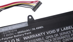VHBW Notebook akkumulátor Asus C21N1414, 0B200-0124000 - 4800 mAh 7, 6 V Li-polimer, fekete (888200387)