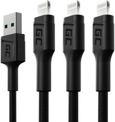 Green Cell 3 x GC Ray USB - Lightning 200cm gyors töltés Apple, fehér LED KABGCSET06 (KABGCSET06)