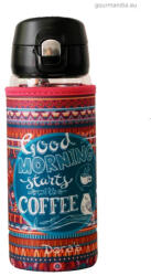 Doras Kávés és teás üvegkulacs (üvegpalack), neoprén huzattal, egykezes kupakkal