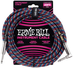 Ernie Ball 6063 szövet hangszerkábel - 7, 65 méter - fekete/piros/kék/fehér