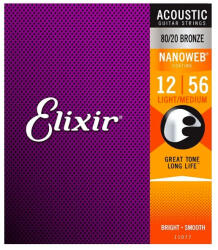 Elixir 11077 NanoWeb Light Acoustic 80/20 bronz 12-56