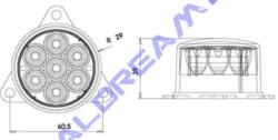 Dasteri Univerzális kerek 7LED-es 2 funkciós (helyzetj. + fék) hátsólámpa, 9-33V, Háromfüles felfogatás, átm. : 55mm, vast. : 39mm, furattáv. : 61mm - DSL0400STL (DSL0400STL)