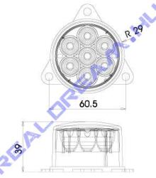 Dasteri Univerzális kerek 7LED-es ködlámpa/ködzárófény 9-33V, Háromfüles felfogatás, átm. : 55mm, vast. : 39+31mm, furattáv. : 61mm - DSL0400FLR (DSL0400FLR) - jarmulampa