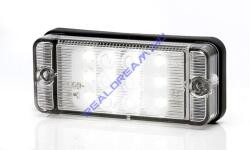 WAS W84d tipuscsalád. 702. Univerzális, hátsó keskeny és lapos téglalap alakú fehér tolató lámpa, -gumi alátéttel. 12-24V, -os kivitel. 12 Led. 168 lumen. Vízállóság: IP66/68. Méretei: 107, 4x46, 7x23mm. 