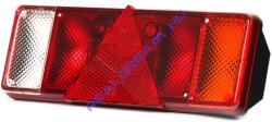 WAS W09d tipuscsalád. 111. 12V, -os 5 kamrás izzós hátsó lámpa, 2db LED, -es helyzetjelzővel, háromszög alaku prizmával kombinálva. JOBB oldal, rendszám megvilágítással. Méretei: 387x137x81mm. Vízáll: IP5