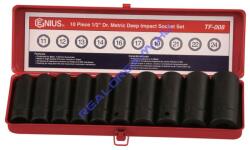 Genius Tools légkulcsfej készlet, metrikus, hosszú, 1/2", 10 darabos (TD-410M)
