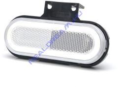 WAS W198, -as tipuscsalád. 1401. Első (fehér) ovális alaku NEON Led, -es helyzetjelző lámpa, prizmával, felfogatási adapterrel. 12-24V, -os kivitel. Vízállóság: IP6K9K. Méretei: 124X68X42mm. 25 cm vezeték