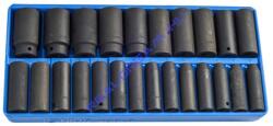 Genius Tools légkulcsfej készlet, metrikus, hosszú, 1/2", 24 darabos (TD-424M)