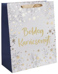 IRIS "Boldog karácsonyt" fehér/arany papírtasak matt 26x32 cm 370390