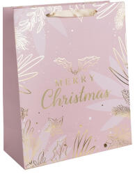 IRIS "Merry Christmas" rózsaszín/arany papírtasak matt 26x32 cm 370392