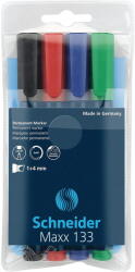 Schneider Permanent marker SCHNEIDER Maxx 133, varf tesit 1+4mm, 4 culori/set - (N, R, A, V) (S-113394) - vexio