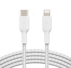 Belkin BOOST CHARGE USB-C - Lightning harisnyázott kábel 1m fehér (CAA004bt1MWH)