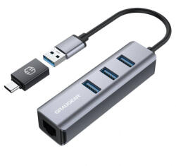 GRAUGEAR Hub USB Graugear 3x USB-A 1x RJ45 1x USB-A 150mm Gri (G-HUB31L-AC)