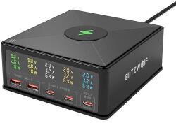 BlitzWolf 868H, 2xUSB-A / 3xUSB-C Hálózati Töltő - 160 W, Fekete