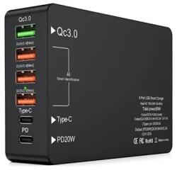 BlackBird BH1406 4x USB-A / 2x USB-C Hálózati Töltő - 65 W, Fekete