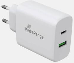MediaRange MRMA112 USB-C / USB-A Hálózati Töltő - 25 W, Fehér (MRMA112)