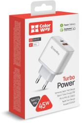ColorWay CW-CHS042PD-WT USB-A / USB-C Hálózati Gyorstöltő Adapter - 45 W, Fehér