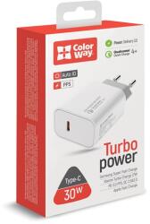 ColorWay USB-C Hálózati Gyorstöltő Adapter - 30 W, Fehér