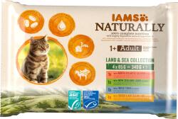 Iams Cat Naturally felnőtt nedves macsaktáp különféle hús- és halízekben 4x85G