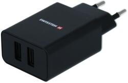 SWISSTEN 22054000 2x USB Type-A Smart IC Hálózati Töltő és 1.2m USB Type-C kábel - 5 V / 2.1 A, Fekete