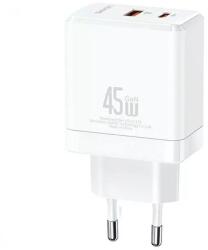 USAMS US-CC178 T58 USB-C / USB-A Hálózati Töltő - 45 W, Fehér (USA001289)