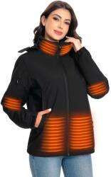 Dollcini Fashion női fűthető kapucnis dzseki, téli kapucnis kabát USB fűtési rendszerrel Szélálló elektromos szigetelt kabát Fekete L