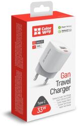 ColorWay USB-A / USB-C Hálózati Gyorstöltő Adapter - 33 W, Fehér