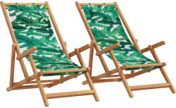 vidaXL 2 db összecsukható levélmintás szövet és tömör fa strandszék (3214489)