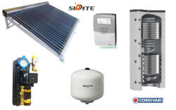 Cordivari Napkollektor rendszer fűtés és HMV készítésre: 50 csöves kollektor + 3 hőcserélős 500 literes Cordivari puffertároló + szivattyú állomás + vezérlés + tágulási tartály (COR_KOMBI_SZETT_50V_ECO_COMBI3_5