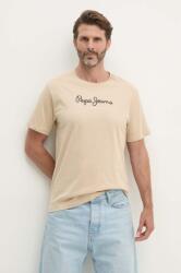 Pepe Jeans tricou din bumbac Eggo barbati, culoarea bej, cu imprimeu, PM508208 PPYH-TSM0IO_12X (PM508208)